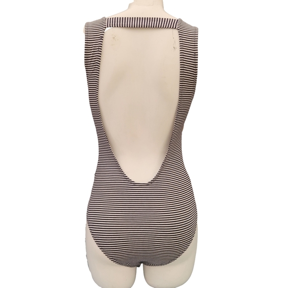Gimmicks Buckle Striped Cutout Mesh Open Back Bodysuit X-SMALL - Picture 2 of 6